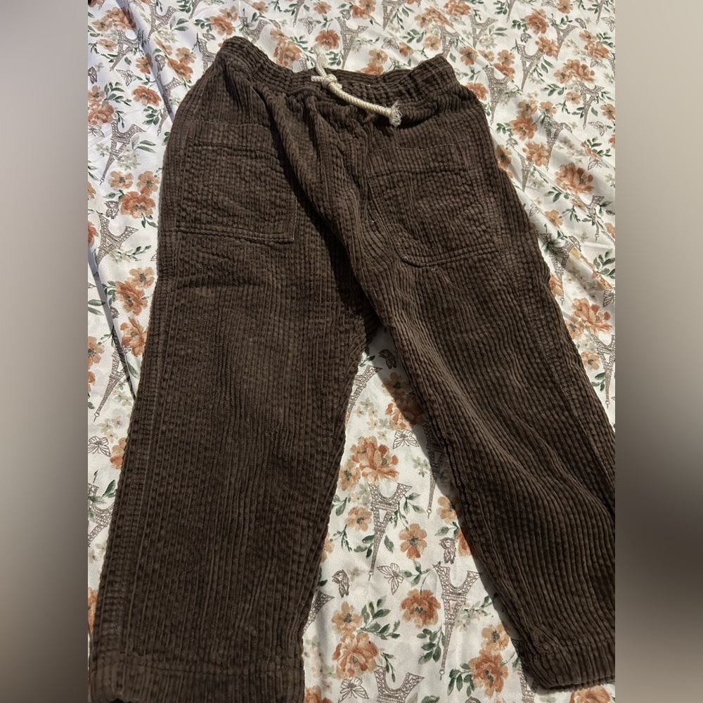H&M Boys Chocolate Brown Corduroy Loose Pants Drawstring Size 2T